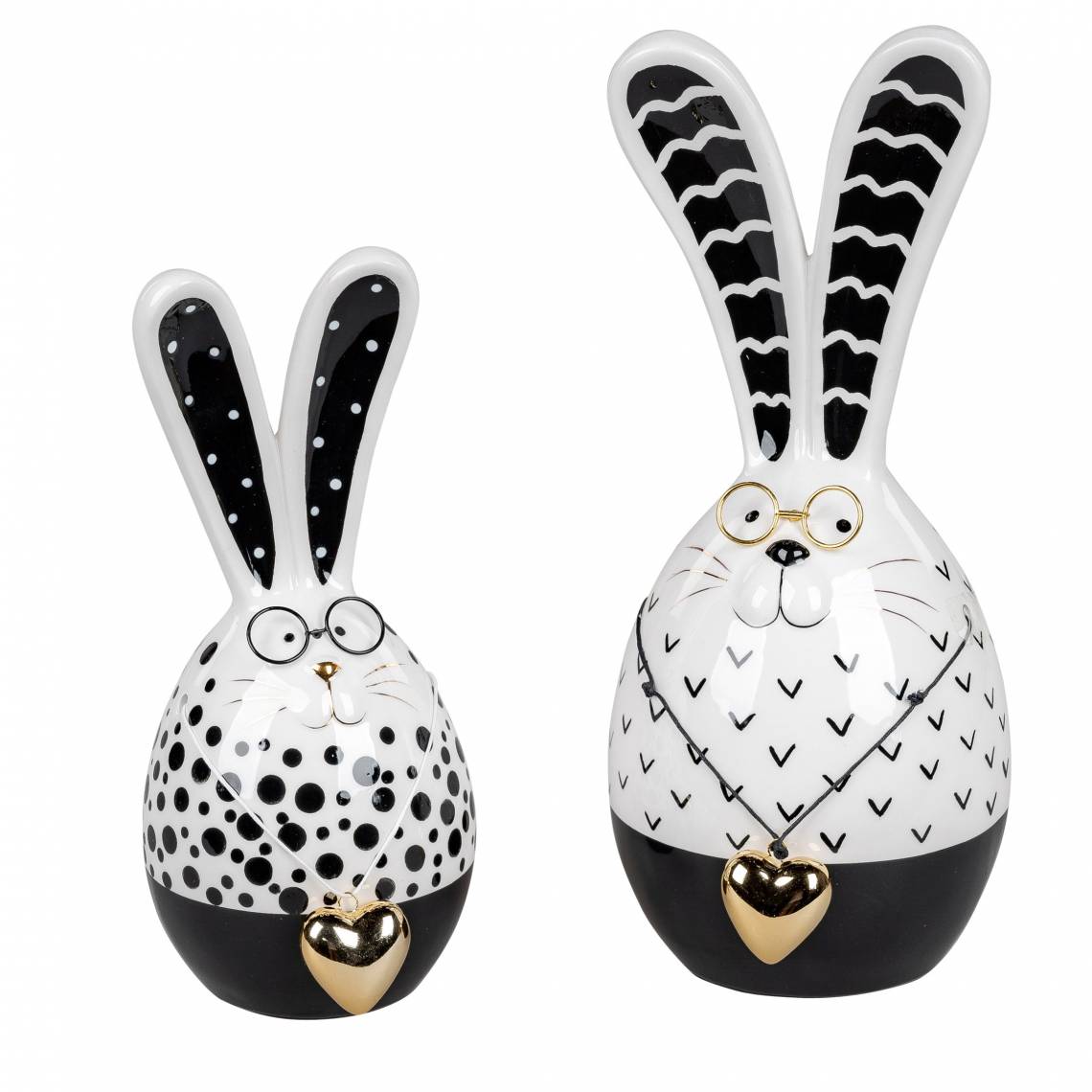 700155 Hase Schwarz-Weiss mit goldenem Herz Brille 28cm aus Steingut 700155 Hase Schwarz-Weiss mit goldenem Herz Brille 28cm aus Steingut