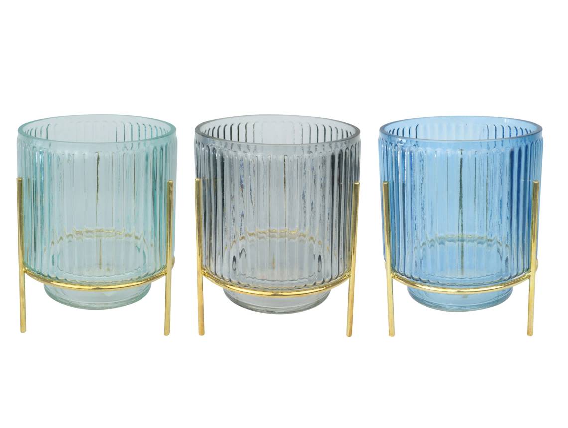 Hoff Interieur - Windlichter auf Ständer Aqua, 3er Set