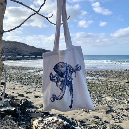 Frohstoff Leinentasche Grau Oktopus