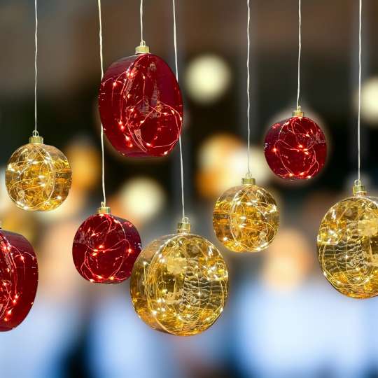 HDC - Glänzende Weihnachtslichter: Disk Glass Balls in wine red und amber