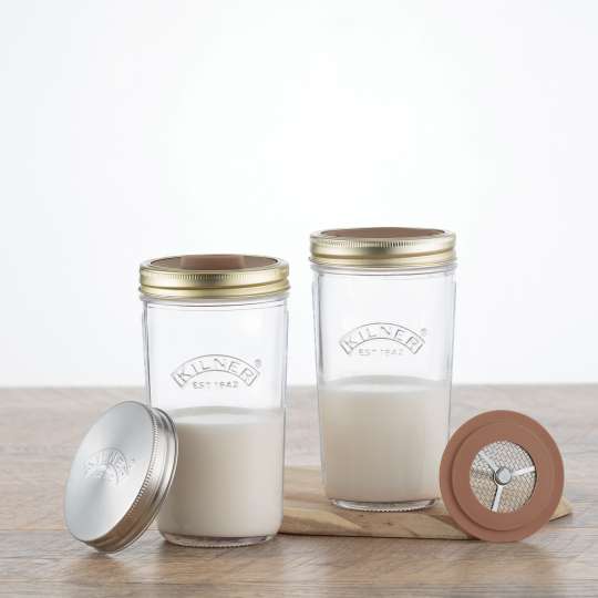 Kilner - Nussmilch Herstellungsset mit Deckel und Spritzschutz