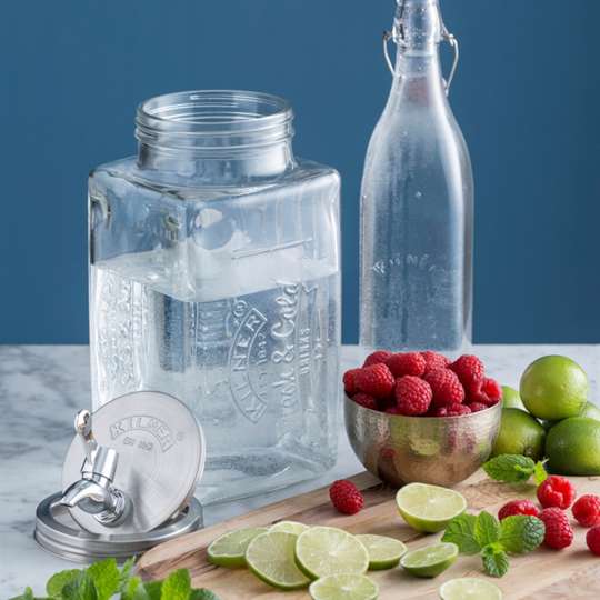 Kilner - Getränkespender mit Zapfhahn - Limetten und Himbeeren