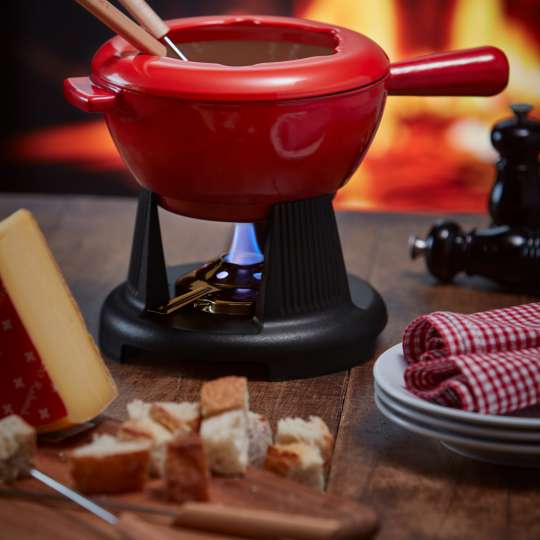 Le Creuset - Käsefondue-Set kirschrot - Kaminfeuer