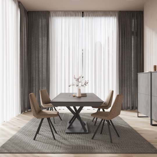 Mobliberica - Kühles Grau kombiniert mit warmen Sandtönen - Esstisch MISTRAL, Stühle ORU und Highboard TERRA