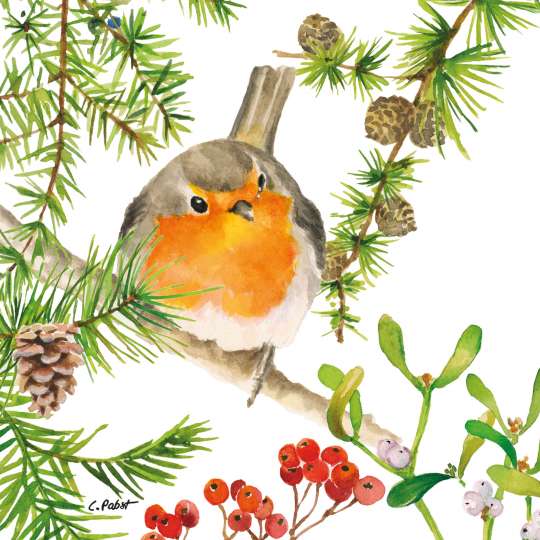 3334152 Robin in Tree Napkin 33x33 cm