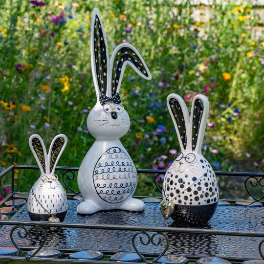 700155 Hase Schwarz-Weiss mit goldenem Herz Brille 28cm aus Steingut 700155 Hase Schwarz-Weiss mit goldenem Herz Brille 28cm aus Steingut