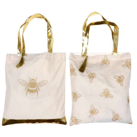 Hoff Interieur - Shopping Bag Bee Yourself, 2-teiliges Set, Weiß / Gold