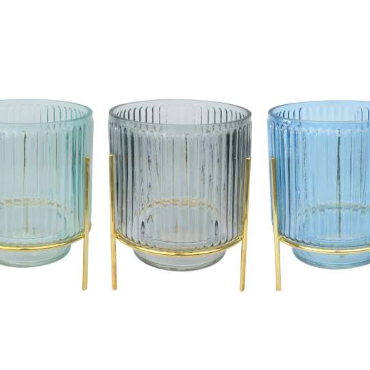 Hoff Interieur - Windlichter auf Ständer Aqua, 3er Set