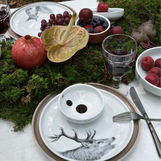 mittelpunkt. teller farbe pur & hirsch und schale punkte in der reihe