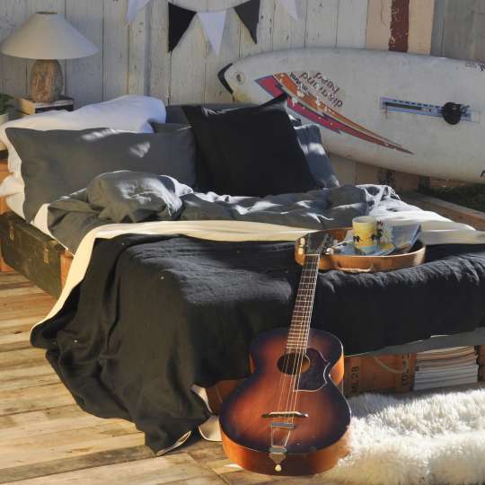 Schulz HOMEWEAR Stonewashed Leinen Bettwäsche grau schwarz