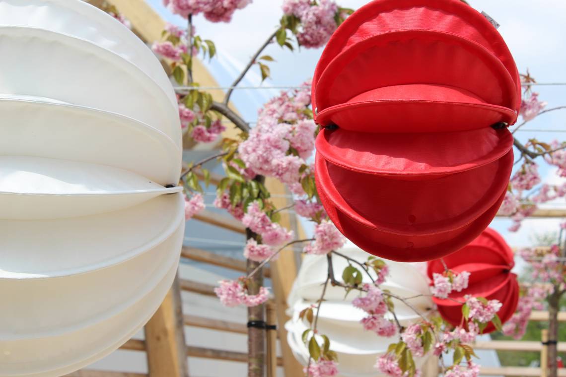 Zeit für Frühling bei barlooon - Outdoor-Lampion weiss und rot, M, Mood 1