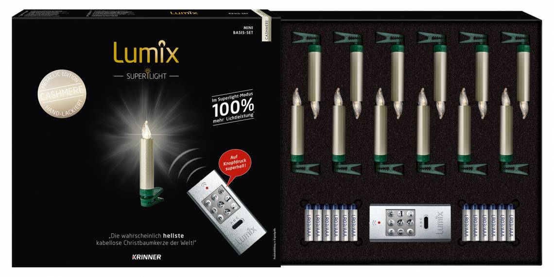 Krinner LUMIX Superlight Mini Kerzen Cashmere 12er Set Verpackung