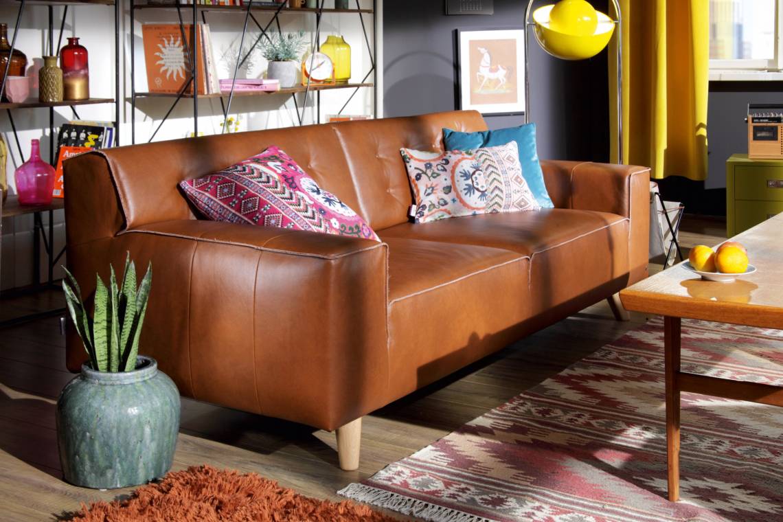 Tom Tailor Home Nordic Chic Sofa cognacfarbenes Leder Milieu