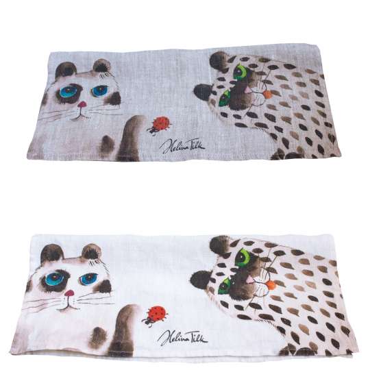 Schulz HOMEWEAR Helina Tilk Serviette weiss und natur Katze mit Kaefer