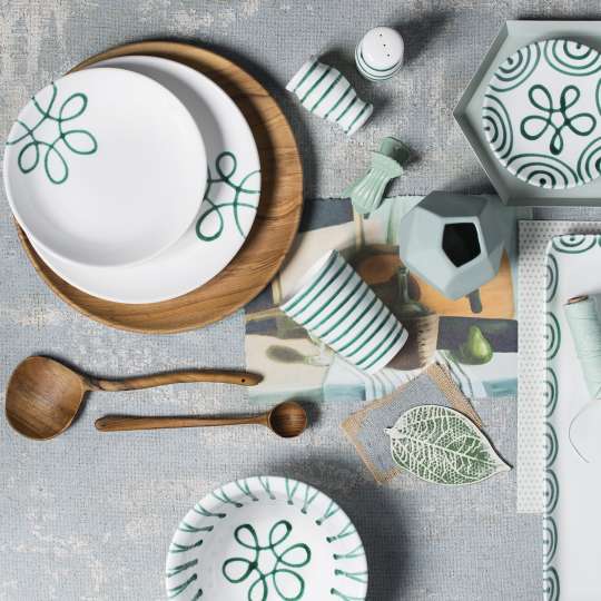 Gmundner Keramik gedeckter Tisch Geflammt Grün